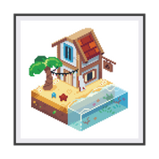 Isometric Island Hut Canvas