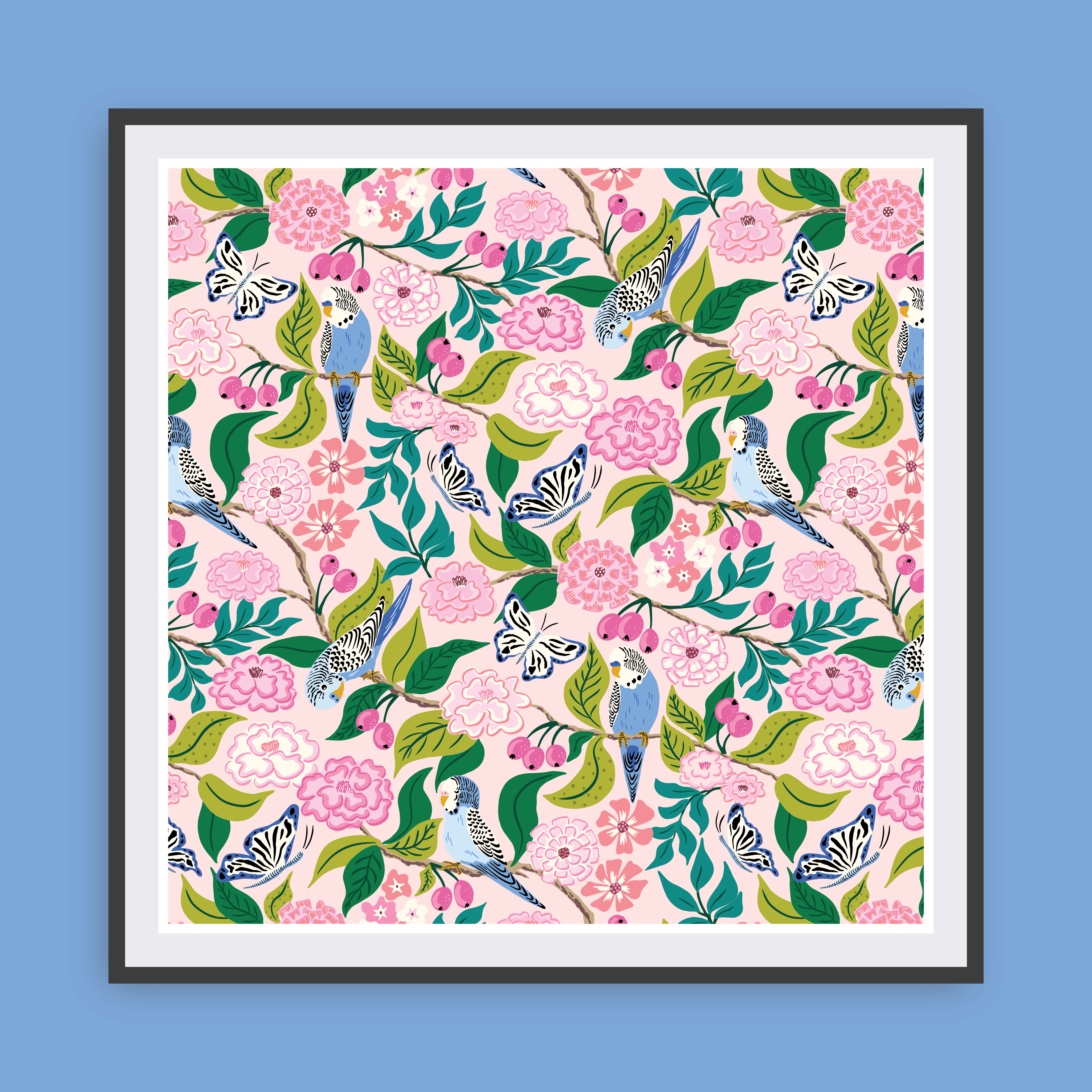 Budgies and Butterflies Canvas